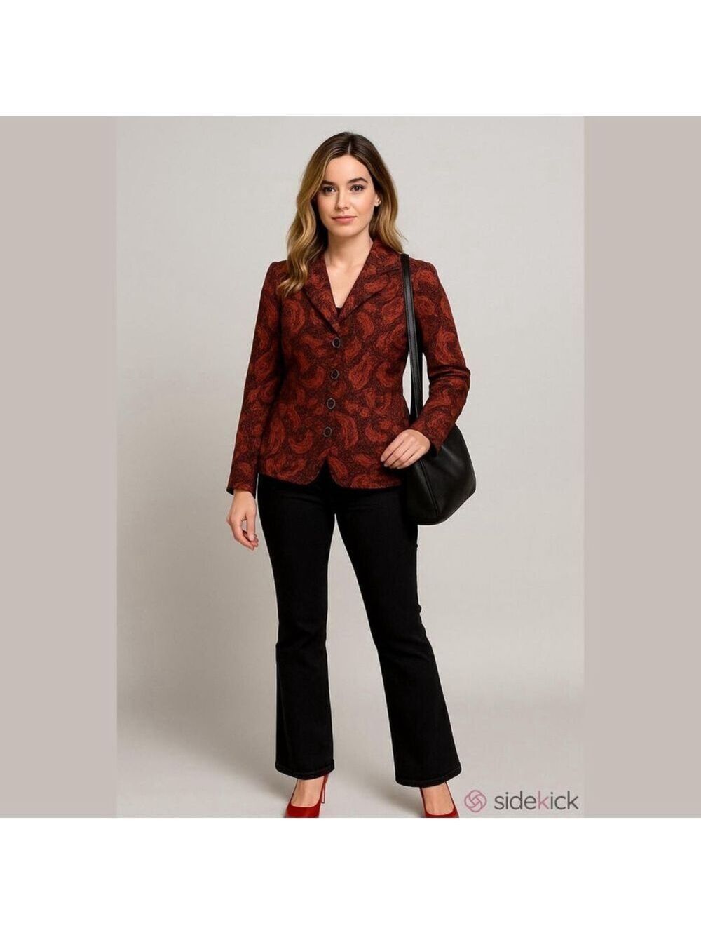 Women's Aldomartins Red Black PaisleyWool Blend Blazer Jacket Size 8